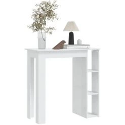 YOUTHUP Table De Bar Et étagère Blanc Brillant 102x50x103,5cm Aggloméré - Blanc -Table haute et bar Soldes 55266958 3
