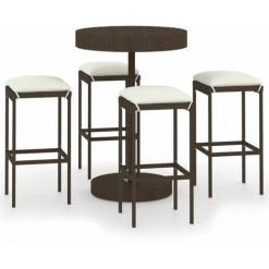 Topdeal Meuble De Bar De Jardin 5 Pcs Et Coussins Résine Tressée Marron FF3064761_FR