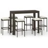 Topdeal Meuble De Bar De Jardin 7 Pcs Et Coussins Résine Tressée Marron FF3064786_FR -Table haute et bar Soldes 55276469 1