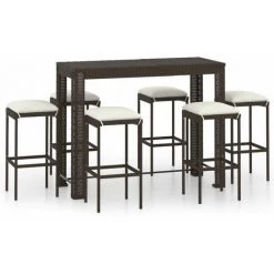 Topdeal Meuble De Bar De Jardin 7 Pcs Et Coussins Résine Tressée Marron FF3064786_FR