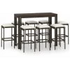 Topdeal Meuble De Bar De Jardin 9 Pcs Et Coussins Résine Tressée Marron FF3064789_FR -Table haute et bar Soldes 55276476 1