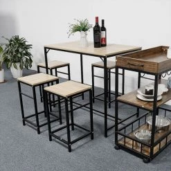 SiFree®Table De Salle à Manger Set De 1 Table + 4 Tabourets,100 X 60 X 87 Cm Table Mange-debout Table Haute Cuisine 10 SiFree®Table De Salle à Manger Set De 1 Table + 4 Tabourets,100 X 60 X 87 Cm Table Mange-debout Table Haute Cuisine -Table haute et bar Soldes 55510924 4