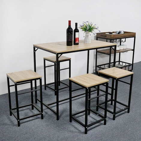 SiFree®Table De Salle à Manger Set De 1 Table + 4 Tabourets,100 X 60 X 87 Cm Table Mange-debout Table Haute Cuisine 7 SiFree®Table De Salle à Manger Set De 1 Table + 4 Tabourets,100 X 60 X 87 Cm Table Mange-debout Table Haute Cuisine – Image 5