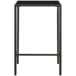 INLIFE Table De Bar De Jardin Marron 70x70x110 Cm Résine Tressée Verre