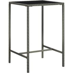 INLIFE Table De Bar De Jardin Gris 70x70x110cm Résine Tressée Et Verre -Table haute et bar Soldes 55640050 2