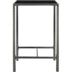 INLIFE Table De Bar De Jardin Gris 70x70x110cm Résine Tressée Et Verre -Table haute et bar Soldes 55640050 3