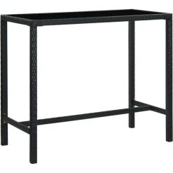 INLIFE Table Bar De Jardin Noir 130x60x110 Cm Résine Tressée Et Verre -Table haute et bar Soldes 55640496 2