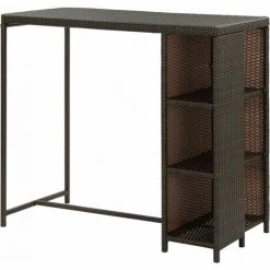 INLIFE Table De Bar Avec Rangement Marron 120x60x110 Cm Résine Tressée -Table haute et bar Soldes 55640614 4