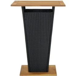 INLIFE Table De Bar Noir 80x80x110 Cm Résine Tressée Et Bois D'acacia