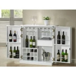 VENTE-UNIQUE.COM Meuble De Bar GORDON - Hévéa & MDF - Coloris Blanc - Blanc