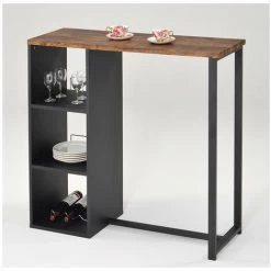 VENTE-UNIQUE.COM Meuble De Bar MORENA - Métal & MDF - Plateau Effet Noyer - Noir, Naturel Foncé 7 VENTE-UNIQUE.COM Meuble De Bar MORENA - Métal & MDF - Plateau Effet Noyer - Noir, Naturel Foncé -Table haute et bar Soldes 55881970 3