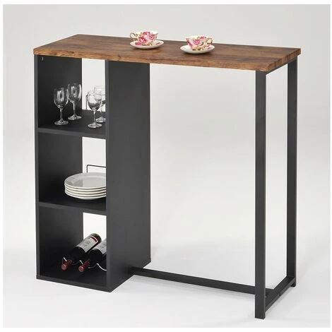 VENTE-UNIQUE.COM Meuble De Bar MORENA - Métal & MDF - Plateau Effet Noyer - Noir, Naturel Foncé 5 VENTE-UNIQUE.COM Meuble De Bar MORENA - Métal & MDF - Plateau Effet Noyer - Noir, Naturel Foncé – Image 3
