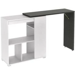 VENTE-UNIQUE.COM Meuble De Bar Pivotant SATURNE - Blanc & Béton - Gris, Blanc -Table haute et bar Soldes 55882687 5
