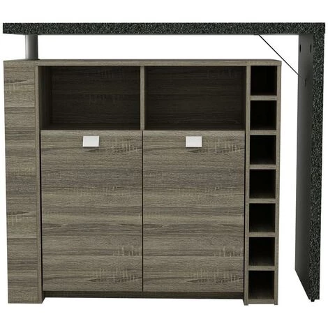VENTE-UNIQUE.COM Meuble De Bar Pivotant METEORITE - 2 Portes & 2 Niches - MDF Plateau Effet Granite - Gris Anthracite, Taupe 4 VENTE-UNIQUE.COM Meuble De Bar Pivotant METEORITE - 2 Portes & 2 Niches - MDF Plateau Effet Granite - Gris Anthracite, Taupe – Image 2