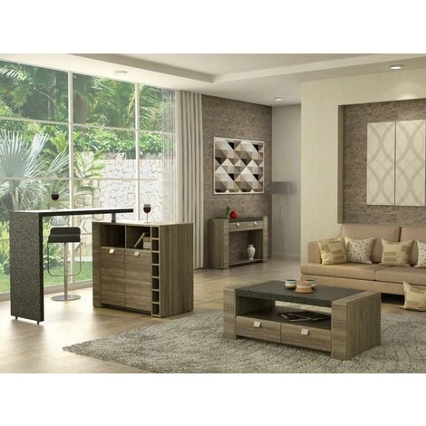 VENTE-UNIQUE.COM Meuble De Bar Pivotant METEORITE - 2 Portes & 2 Niches - MDF Plateau Effet Granite - Gris Anthracite, Taupe 6 VENTE-UNIQUE.COM Meuble De Bar Pivotant METEORITE - 2 Portes & 2 Niches - MDF Plateau Effet Granite - Gris Anthracite, Taupe – Image 4