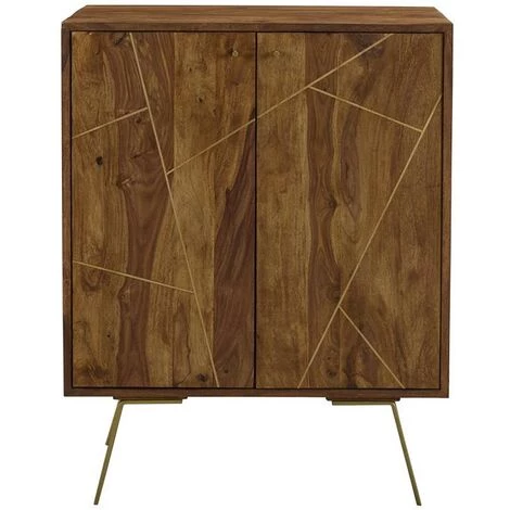 VENTE-UNIQUE.COM Meuble De Bar ORPHEA - 2 Portes - Bois De Sheesham & Métal Doré - Naturel Foncé 4 VENTE-UNIQUE.COM Meuble De Bar ORPHEA - 2 Portes - Bois De Sheesham & Métal Doré - Naturel Foncé – Image 2