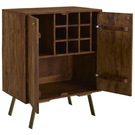 VENTE-UNIQUE.COM Meuble De Bar ORPHEA - 2 Portes - Bois De Sheesham & Métal Doré - Naturel Foncé 6 VENTE-UNIQUE.COM Meuble De Bar ORPHEA - 2 Portes - Bois De Sheesham & Métal Doré - Naturel Foncé – Image 4