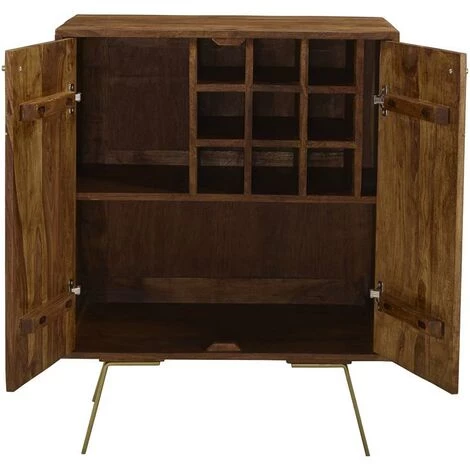 VENTE-UNIQUE.COM Meuble De Bar ORPHEA - 2 Portes - Bois De Sheesham & Métal Doré - Naturel Foncé 7 VENTE-UNIQUE.COM Meuble De Bar ORPHEA - 2 Portes - Bois De Sheesham & Métal Doré - Naturel Foncé – Image 5