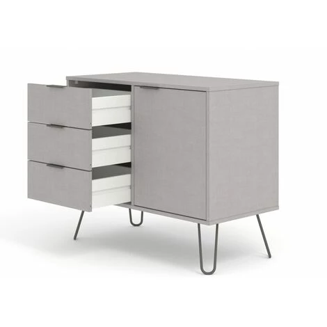 NETFURNITURE AUGUSTINE GRY SMALDBOED 1 DOORS 3 DES TIROIRS - Gris 4 NETFURNITURE AUGUSTINE GRY SMALDBOED 1 DOORS 3 DES TIROIRS - Gris – Image 2