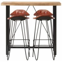 Topdeal Ensemble De Bar 5 Pcs Bois Solide Et Cuir Véritable FF278763_FR -Table haute et bar Soldes 56578595 2