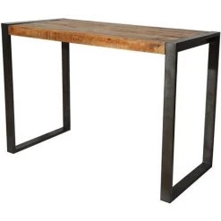MEUBLE HOUSE Table De Bar Style Industriel Bois Et Métal 150x70 Cm "New York" - Marron