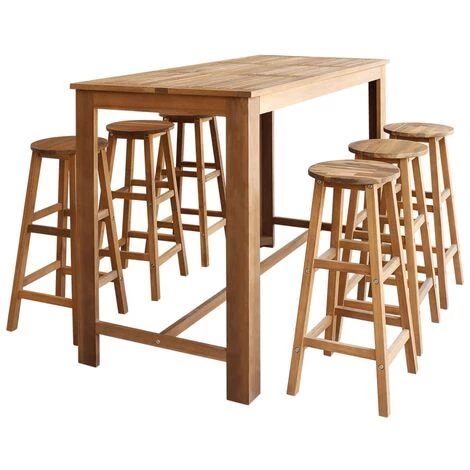 INLIFE Table Et Tabourets De Bar 7 Pcs Bois D'acacia Massif 4 INLIFE Table Et Tabourets De Bar 7 Pcs Bois D'acacia Massif – Image 2