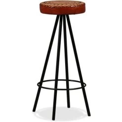INLIFE Tabourets De Bar 2 Pcs Cuir Véritable