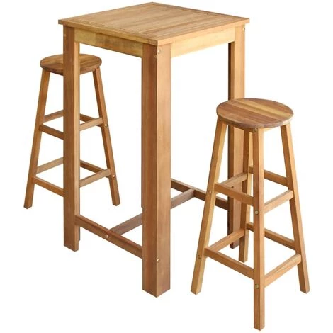INLIFE Table Et Tabourets De Bar 3 Pcs Bois D'acacia Massif 4 INLIFE Table Et Tabourets De Bar 3 Pcs Bois D'acacia Massif – Image 2