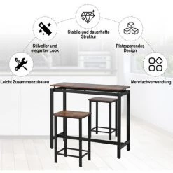 WENH Ensemble De Table De Bar, Table Et Chaises De Bar En Bois De Fer, Table Et Chaises De Cuisine, Table Haute Et Tabourets De Bar, Restaurant, Table Haute En Bois Foncé -Table haute et bar Soldes 57001407 5