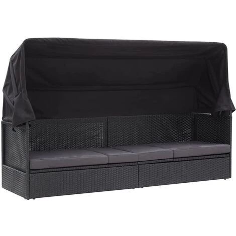 NOVA Garden De Canapé Extérieur Avec Canopée à Polyrattan Piscine Salon Lit-canapé D'extérieur Avec Auvent Résine Tressée Noir Couleur : Noir 4 NOVA Garden De Canapé Extérieur Avec Canopée à Polyrattan Piscine Salon Lit-canapé D'extérieur Avec Auvent Résine Tressée Noir Couleur : Noir – Image 2