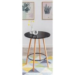 CLP Table Haute De Bar Nerja En Bois Avec Plateau Rond Et Repose-pieds En Métal Noir Rund -Table haute et bar Soldes 57137932 2