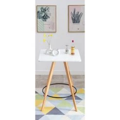 CLP Table Haute De Bar Nerja En Bois Avec Plateau Carré Et Repose-pieds En Métal Blanc Eckig -Table haute et bar Soldes 57138035 3