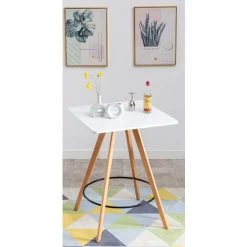 CLP Table Haute De Bar Nerja En Bois Avec Plateau Carré Et Repose-pieds En Métal Blanc Eckig -Table haute et bar Soldes 57138035 4