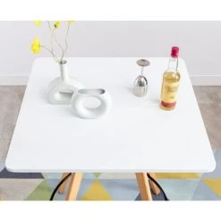 CLP Table Haute De Bar Nerja En Bois Avec Plateau Carré Et Repose-pieds En Métal Blanc Eckig -Table haute et bar Soldes 57138035 5