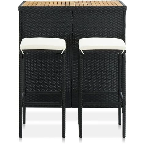 NOVA 3 PCS Régl Dans La Table En Bois Polyrattan Et Acacia Avec Différentes Tabourets De Couleurs Ensemble De Bar 3 Pcs Résine Tressée Noir Couleur : Crème Noire 5 NOVA 3 PCS Régl Dans La Table En Bois Polyrattan Et Acacia Avec Différentes Tabourets De Couleurs Ensemble De Bar 3 Pcs Résine Tressée Noir Couleur : Crème Noire – Image 3