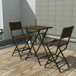 NOVA Ensemble De Bar à Table Avec 2 Tabourets De Jardin Dans Un Rotin Pliant Marron Ensemble De Bistro Pliable 3 Pcs Acier Résine Tressée Marron