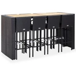 NOVA Garden Bar Set 9 PC Mobilier De Bar 9 Pcs Résine Tressée Et Bois D'acacia Noir Couleur : NOIR -Table haute et bar Soldes 57225483 2