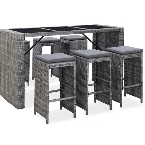 NOVA 7 PC Garden Bar Ensemble Avec Coussins Polyrattan Diverses Couleurs Meuble De Bar De Jardin 7 Pcs Et Coussins Résine Tressée Gris Couleur : Gris 3 NOVA 7 PC Garden Bar Ensemble Avec Coussins Polyrattan Diverses Couleurs Meuble De Bar De Jardin 7 Pcs Et Coussins Résine Tressée Gris Couleur : Gris