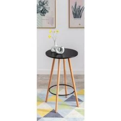 CLP Table Haute De Bar Mijas En Bois Avec Plateau Rond Et Repose-pieds En Métal Noir Rund -Table haute et bar Soldes 57324305 2