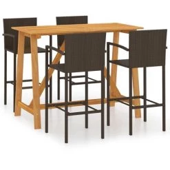 Topdeal Ensemble De Bar De Jardin 5 Pcs Marron FF3067968_FR