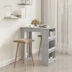 ASUPERMALL Table De Bar à étagère De Rangement Gris Béton 102x50x103,5 Cm