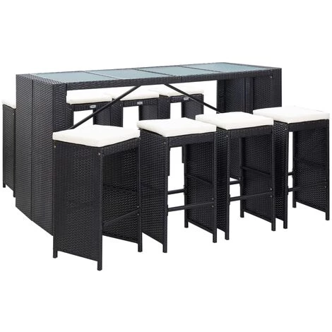 TRUE DEAL Ensemble De Bar D'extérieur 9 Pcs Résine Tressée Noir 3 TRUE DEAL Ensemble De Bar D'extérieur 9 Pcs Résine Tressée Noir