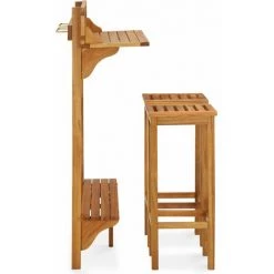 INLIFE Ensemble De Bar De Balcon 3 Pcs Bois D'acacia Solide -Table haute et bar Soldes 57884723 3