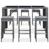 INLIFE Meuble De Bar De Jardin 7 Pcs Et Coussins Résine Tressée Gris