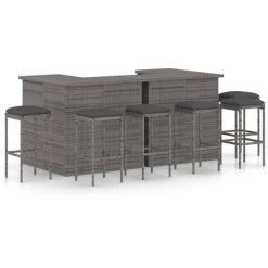 INLIFE Meuble De Bar De Jardin 8 Pcs Avec Coussins Résine Tressée Gris
