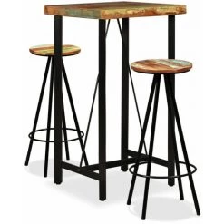 NOVA Ensemble De Table De Bar Avec Des Tabourets En Bois Massif De Récupération Brillante Divers Morceaux Ensemble De Bar 3 Pcs Bois De Récupération Massif