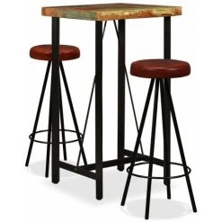 NOVA Ensemble De Table De Bar Avec Tabourets En Bois Massif Shesham Et En Cuir Réel Divers Pièces Ensemble De Bar 3 Pcs Bois Massif Recyclé Et Cuir Véritable