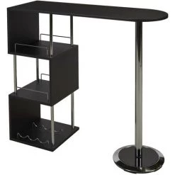 VENTE-UNIQUE.COM Meuble De Bar ALISETO - MDF & Métal Chromé - Noir - Noir -Table haute et bar Soldes 58536576 2