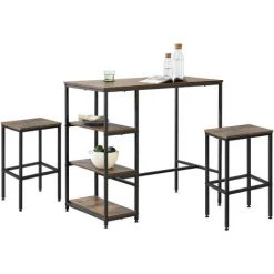 NOVA Ensemble De La Table De Bar Cucina 2 Kitchen 2 Tabourets En Bois Foncé Rustique