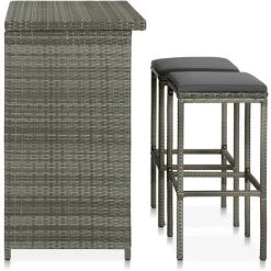 INLIFE Ensemble De Bar 3 Pcs Résine Tressée Gris - Gris 9 INLIFE Ensemble De Bar 3 Pcs Résine Tressée Gris - Gris -Table haute et bar Soldes 58690797 3